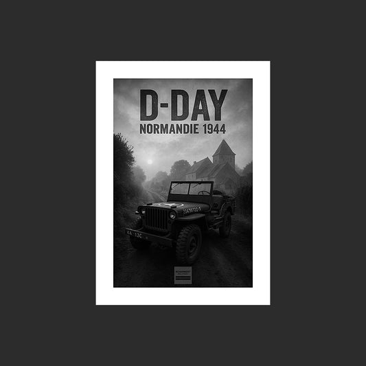 Affiche MP0005 Jeep Willys MB Noir et Blanc Chemin Ferme D-Day 1944 Normandie