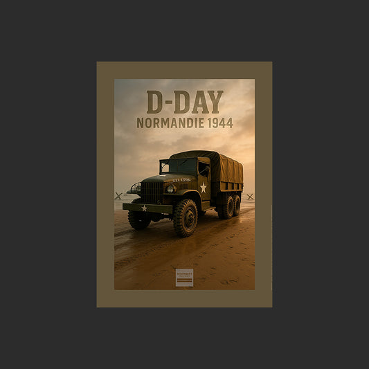 Affiche MP0015 Camion GMC CCKW 353 Omaha Beach D-Day 1944 Normandie, design avec marge couleur.